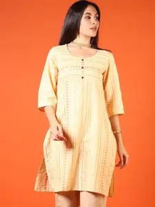 V-Mart Geometric Woven Design Round Neck Cotton Straight Kurta