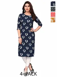 KETAKI FASHION Selection Of 4 Floral Printed Round Neck Straight Kurtas