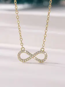 DIVASTRI Rose Gold-Plated Cubic Zirconia Studded Contemporary Pendants With Chain