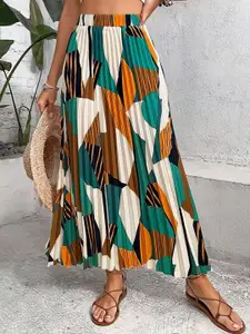 ZWERLON Women Printed Flared Maxi Skirt