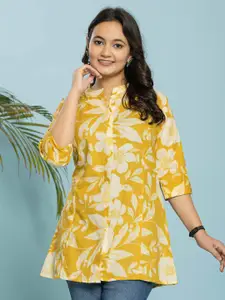 KALINI Women Floral Mandarin Collar Printed Roll-Up Sleeves Pure Cotton Kurti