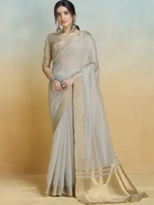 DEVATITHI Striped Zari Grey Khadi Silk Saree