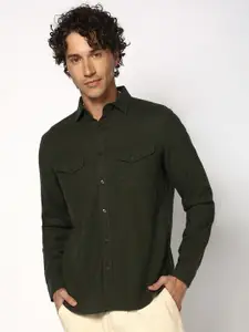 Blue Buddha Men Relaxed Fit Spread Collar Solid Cotton Casual Shirt