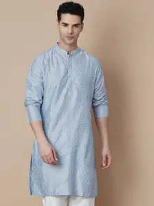 Melange by Lifestyle Geometric Embroidered Sequinned Mandarin Collar Straight Kurta