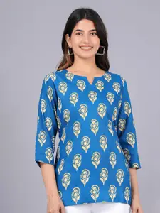 SANGOURI Floral Printed Viscose Rayon Ethnic Short Kurti