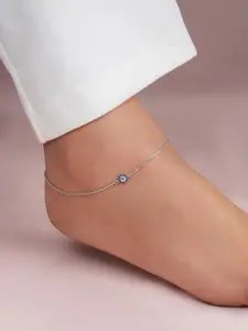 Zavya 925 Pure Silver Rhodium-Plated Cubic Zirconia Studded Anklet
