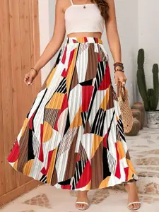 ZWERLON Women Abstract Printed Flared Maxi Skirt