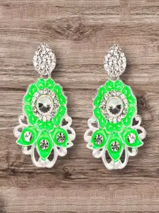 Sangria Silver-Plated Artificial Stones Studded Contemporary Drop Earrings