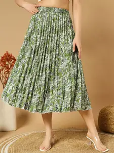 ZWERLON Women Floral Printed Pleated Midi Skirt