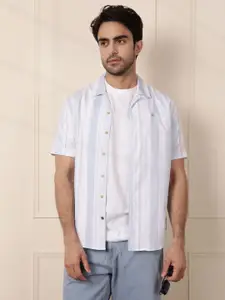 WROGN Men Comfort Fit Cuban Collar Vertical Striped Casual Shirt