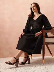 all about you Floral Embroidered Puff Sleeve Fit & Flare Dress