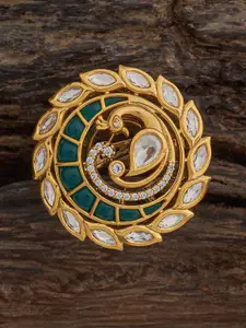 Kushal's Fashion Jewellery Embellished Bridal Green Victorian-Plated Antique Peacock Ring