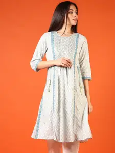 V-Mart Ethnic Motifs Printed Sequinned A-Line Kurta