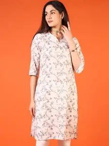 V-Mart Floral Printed Notch Neck Sequinned Cotton Straight Kurta