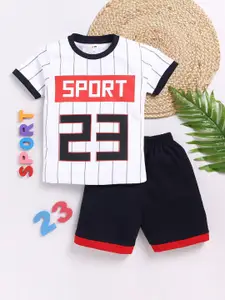 LITTLE NINJA Boys Printed Round Neck Pure Cotton T-Shirt With Shorts