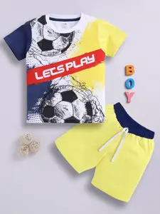 LITTLE NINJA Boys Printed Round Neck Pure Cotton T-Shirt With Shorts