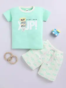 LITTLE NINJA Boys Printed Round Neck Pure Cotton T-Shirt With Shorts