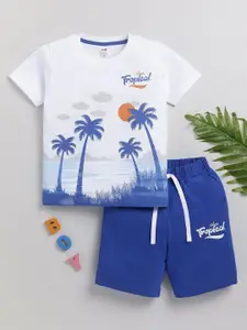 LITTLE NINJA Boys Printed Round Neck Pure Cotton T-Shirt With Shorts