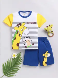 LITTLE NINJA Boys Printed Pure Cotton T-shirt With Shorts