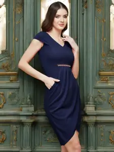 Miss Chase Women V-Neck Wrap Above Knee Dress