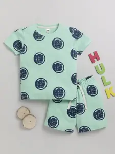 LITTLE NINJA Boys Printed Round Neck Pure Cotton T-Shirt With Shorts