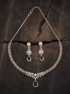 Kushal's Fashion Jewellery Green Rhodium Gold-Plated Party Zircon Necklace