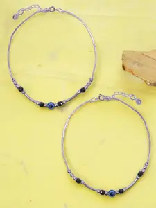 Taraash Set Of 2 925 Sterling Silver Evil Eye Charm Anklet