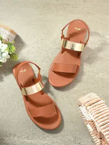 Styli Women Textured Open Toe Flats