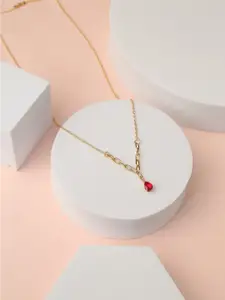 Zabby Allen Gold-Plated Artificial Stones Studded Teardrop Shaped Pendant Chain