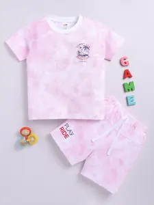 LITTLE NINJA Boys Printed Round Neck Pure Cotton T-Shirt With Shorts