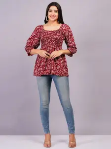 HIGHLIGHT FASHION EXPORT Flora Printed Smocked Top