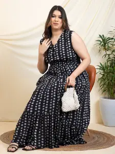 DEEBACO Women Plus Size Polka Dot Print Fit & Flare Maxi Dress