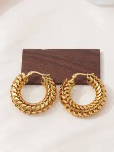 MEENAZ Stainless Steel Gold-Plated Circular Shaped Anti Tarnish Bali Hoop Earrings
