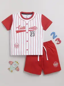 LITTLE NINJA Boys Striped Round Neck Pure Cotton T-Shirt With Shorts