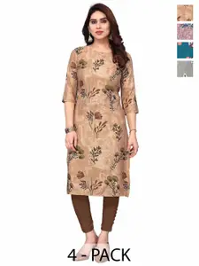 KETAKI FASHION Selection Of 4 Floral Printed Round Neck Straight Kurtas