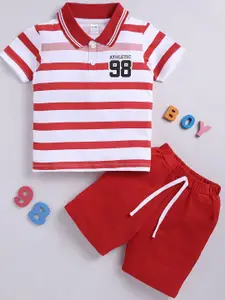 LITTLE NINJA Boys Striped Polo Collar Pure Cotton T-Shirt With Shorts
