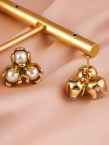DIVASTRI Gold Plated Pearls Studded Floral Shaped Studs