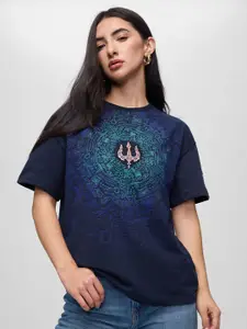 The Souled Store Women Graphic Printed Round Neck Cotton Oversized T-shirt