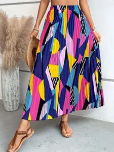 ZWERLON Women Abstract Printed Flared Maxi Skirt