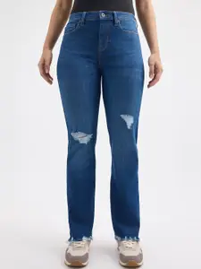 Pepe Jeans Women Straight Fit High-Rise Low Distress Light Fade Stretchable Jeans