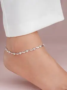 Zavya 925 Pure Silver Rhodium-Plated Cubic Zirconia Studded Anklet
