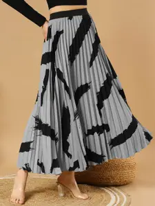 ZWERLON Geometric  Printed A-Line Midi Skirt