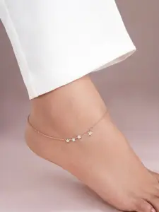 Zavya 925 Pure Silver Rose Gold-Plated Cubic Zirconia Studded Anklet