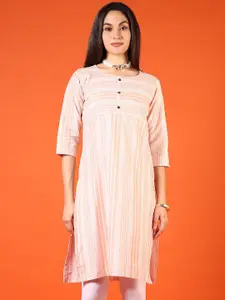 V-Mart Striped Round Neck Cotton Straight Kurta