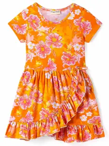 CrayonFlakes Girls Floral Print Ruffled Fit & Flare Dress