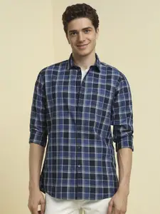 Allen Solly Men Custom Fit Spread Collar Grid Tattersall Checked Cotton Casual Shirt