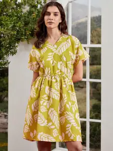 DressBerry Women Floral Print Flutter Sleeve A-Line Dress