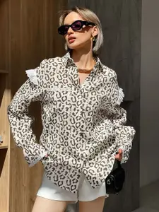 MIAKEE Animal Print Cotton Shirt Style Top