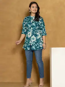 KALINI Women Floral Printed Mandarin Collar Pure Cotton Kurti