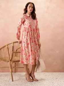 all about you Floral Print Puff Sleeve Shirt Midi Dress